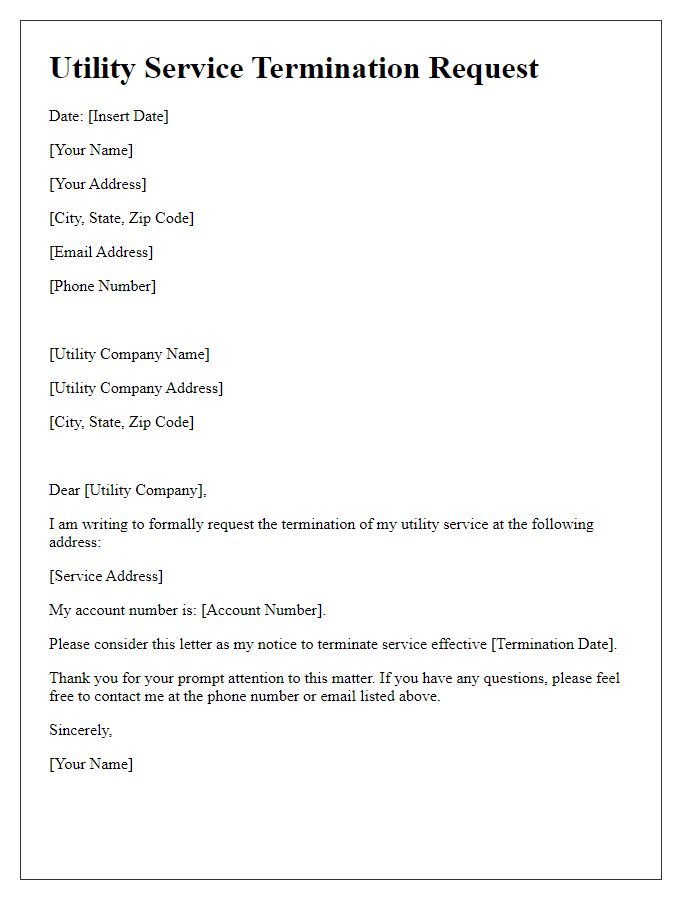 Letter template of utility service termination request