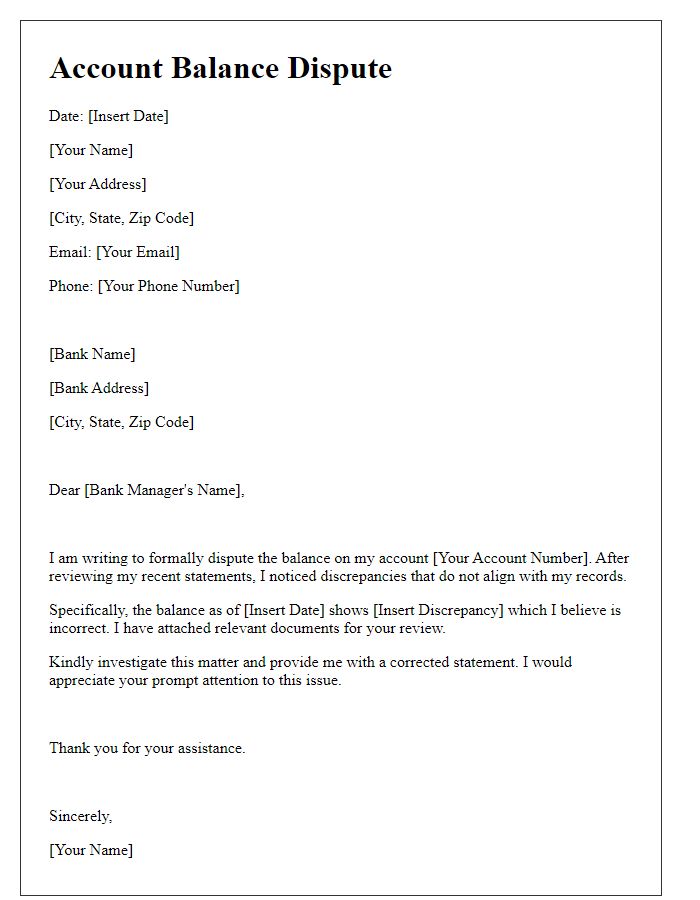 Letter template of account balance dispute