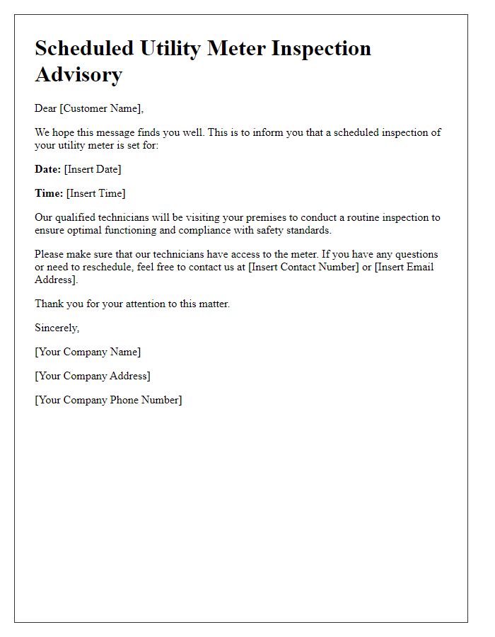 Letter template of scheduled utility meter inspection advisory