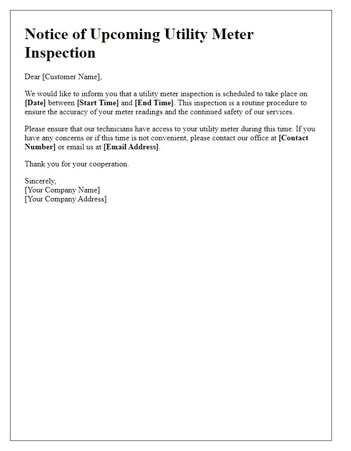 Letter template of upcoming utility meter inspection announcement