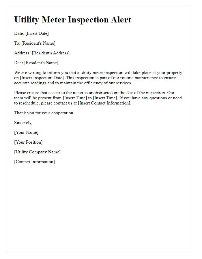 Letter template of utility meter inspection alert