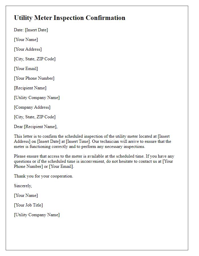 Letter template of utility meter inspection confirmation letter