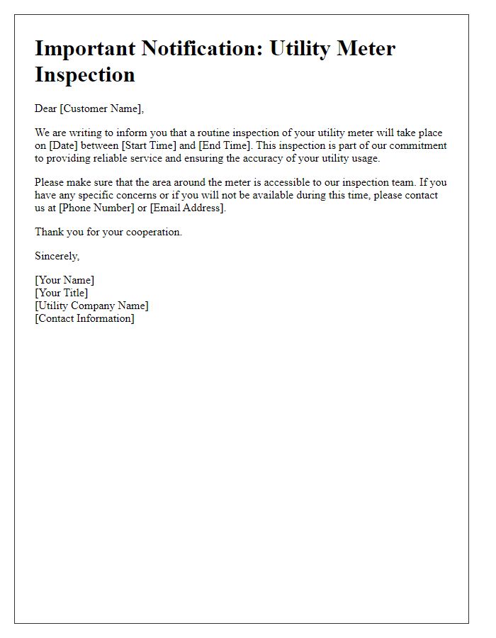 Letter template of utility meter inspection details communication