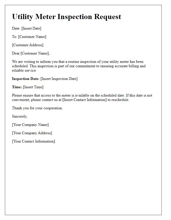 Letter template of utility meter inspection request notification