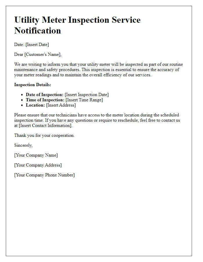 Letter template of utility meter inspection service notification