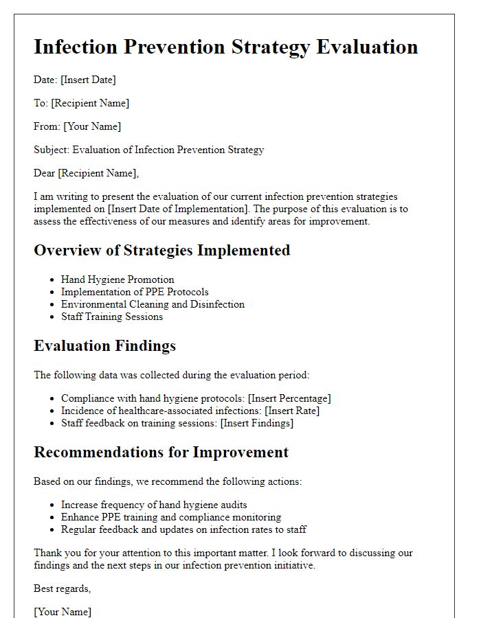 Letter template of infection prevention strategy evaluation