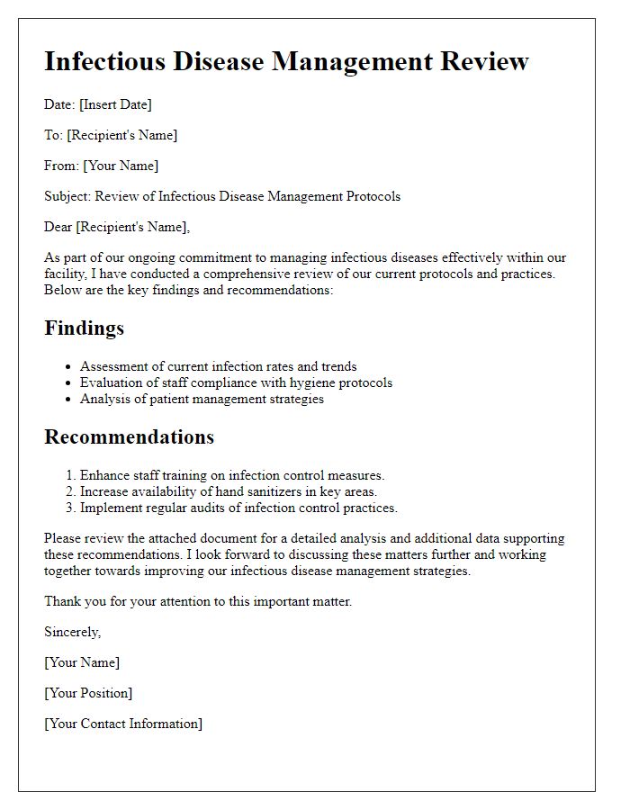 Letter template of infectious disease management review