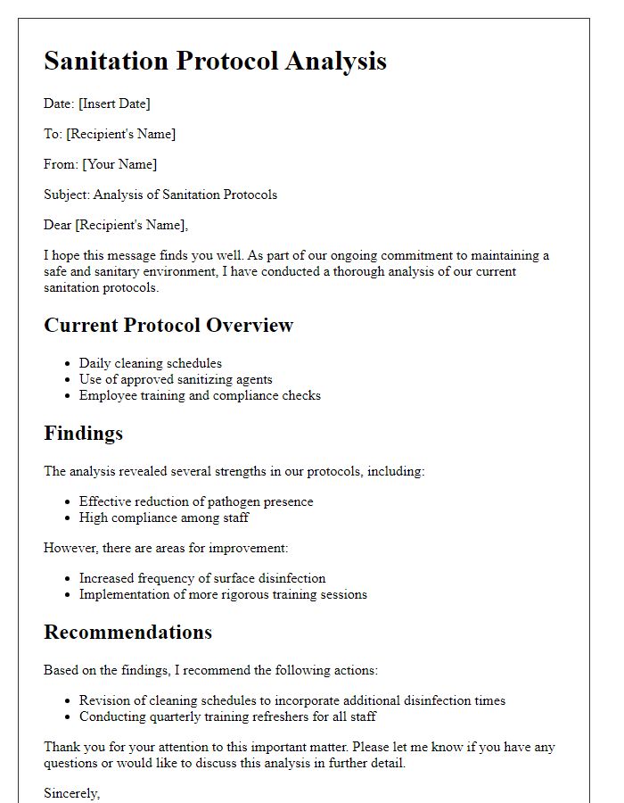 Letter template of sanitation protocol analysis