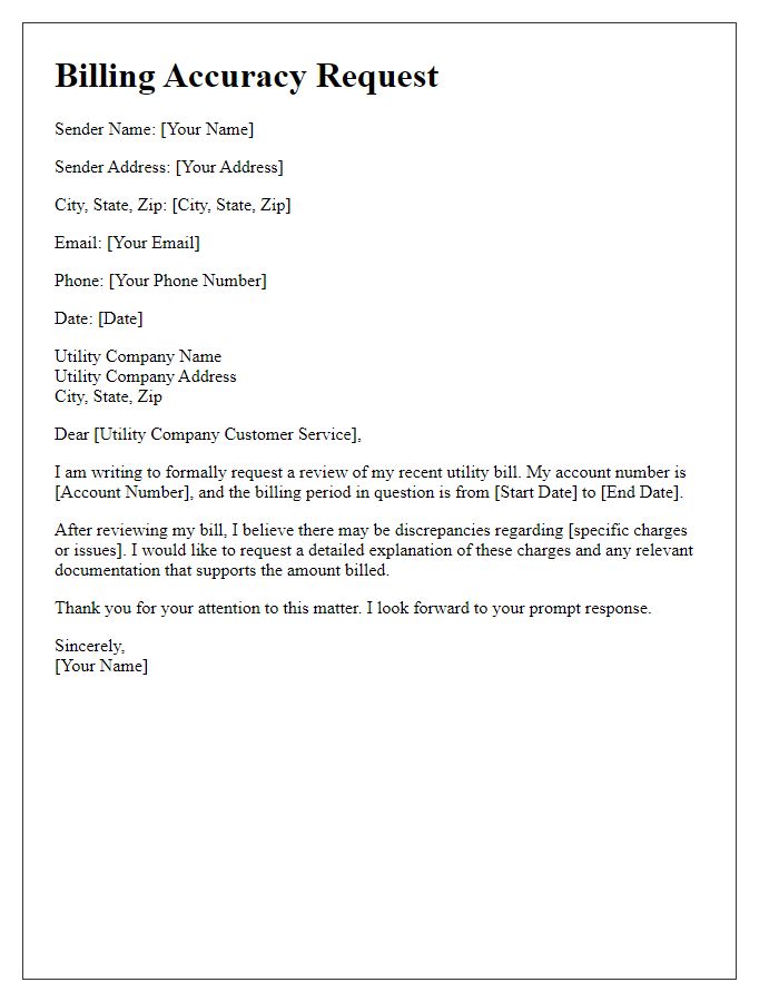 Letter template of billing accuracy request for utilities