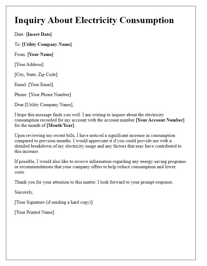 Letter template of electricity consumption question