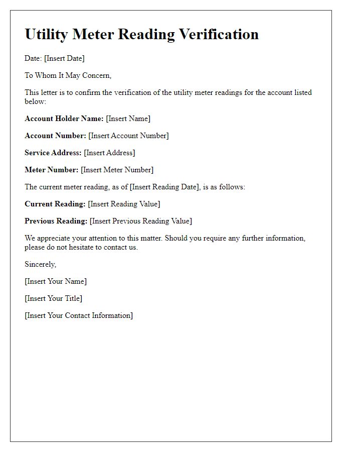 Letter template of utility meter reading verification