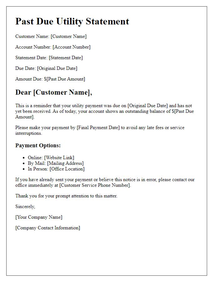 Letter template of past due utility statement