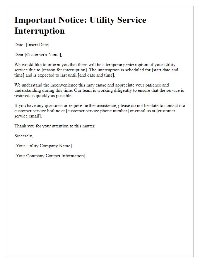 Letter template of utility service interruption alert