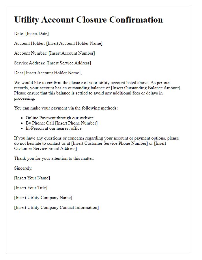 Letter template of Utility Account Closure Confirmation with Outstanding Balance