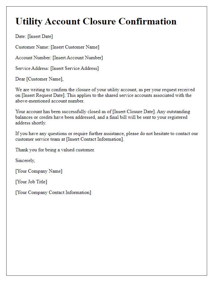 Letter template of Utility Account Closure Confirmation for Shared Service Accounts