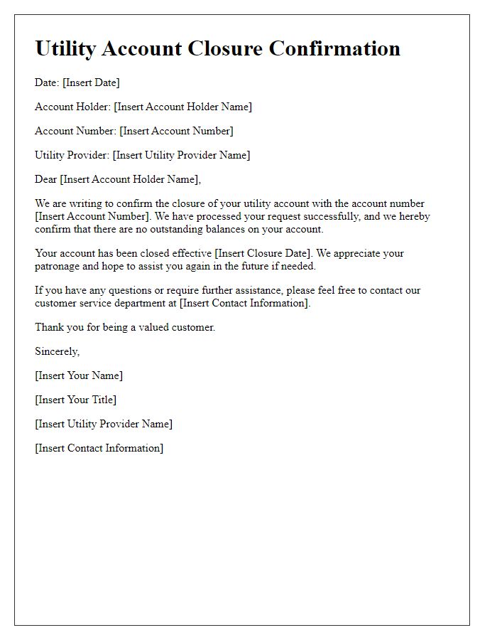 Letter template of Utility Account Closure Confirmation without Outstanding Balance