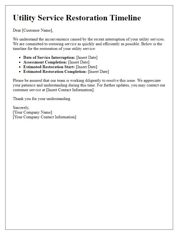 Letter template of utility service restoration timeline communication.