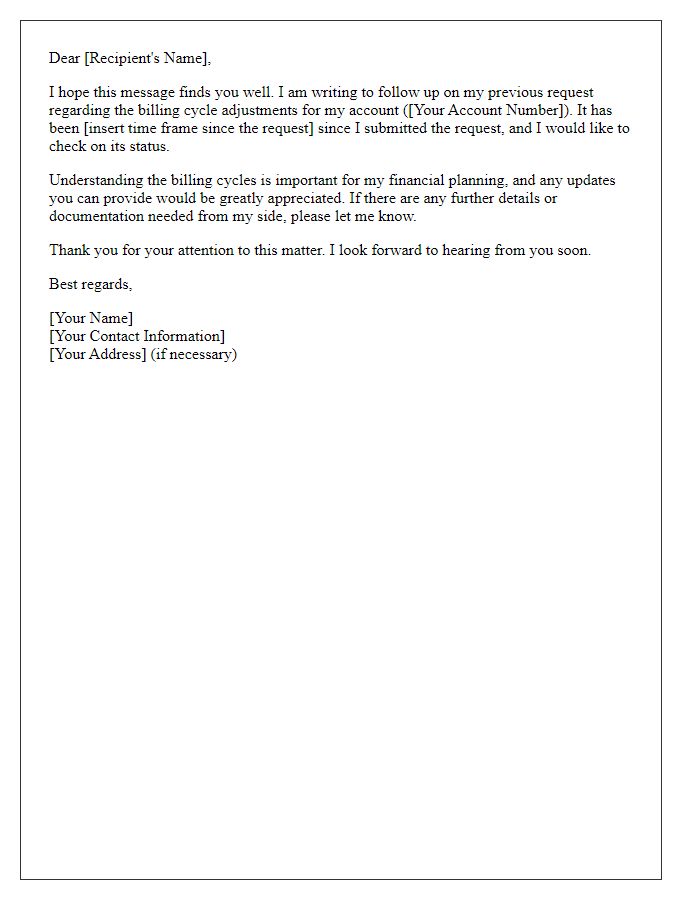 Letter template of follow-up on billing cycle request