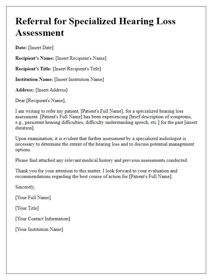 Letter template of referral for specialized hearing loss assessment