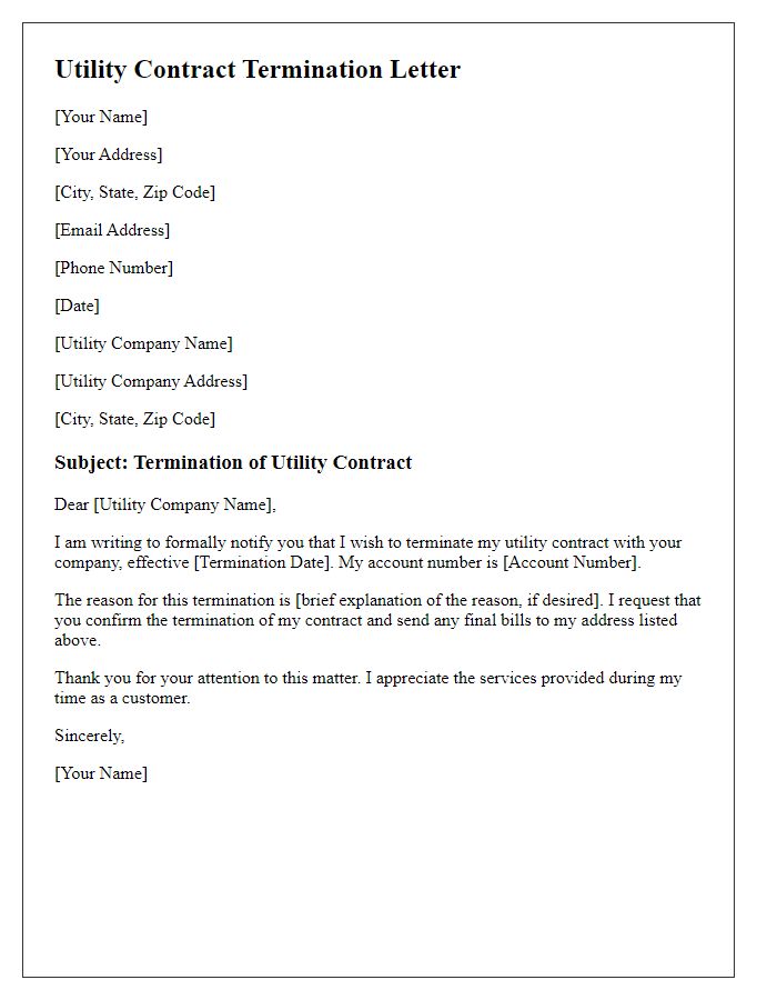 Letter template of formal utility contract termination