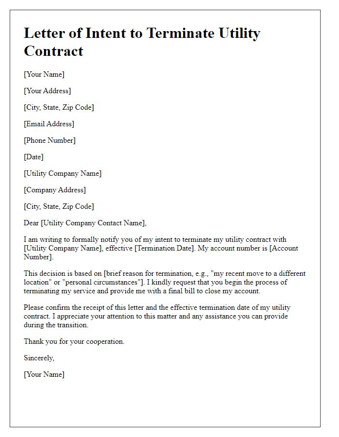 Letter template of intent to terminate utility contract