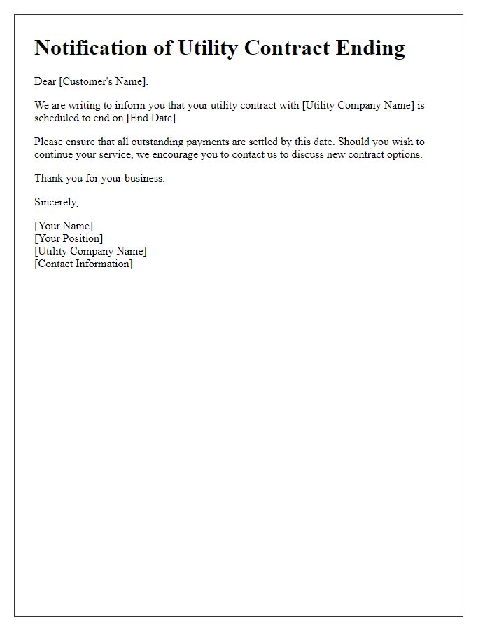 Letter template of utility contract ending notification