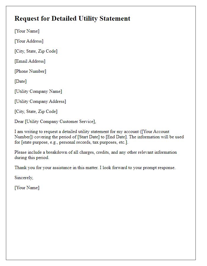 Letter template of Request for Detailed Utility Statement