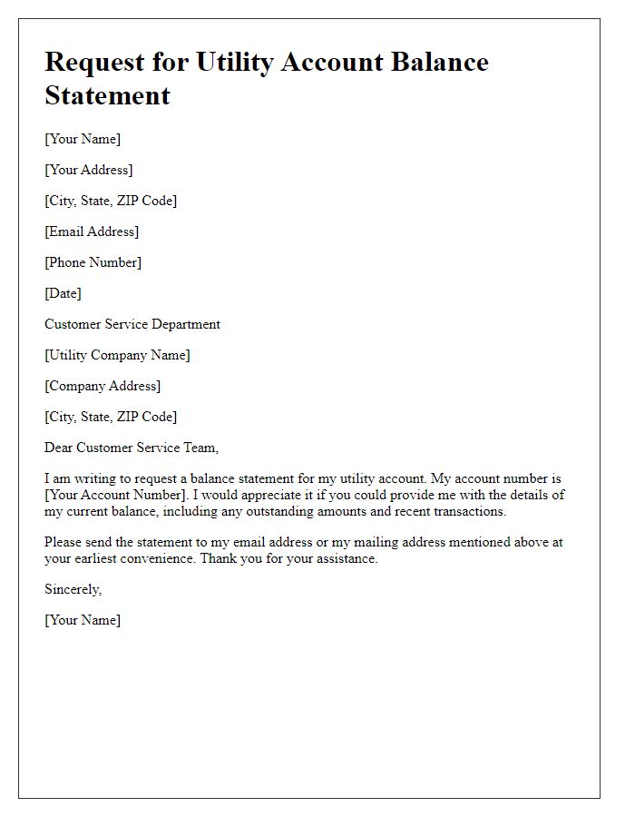 Letter template of Request for Utility Account Balance Statement