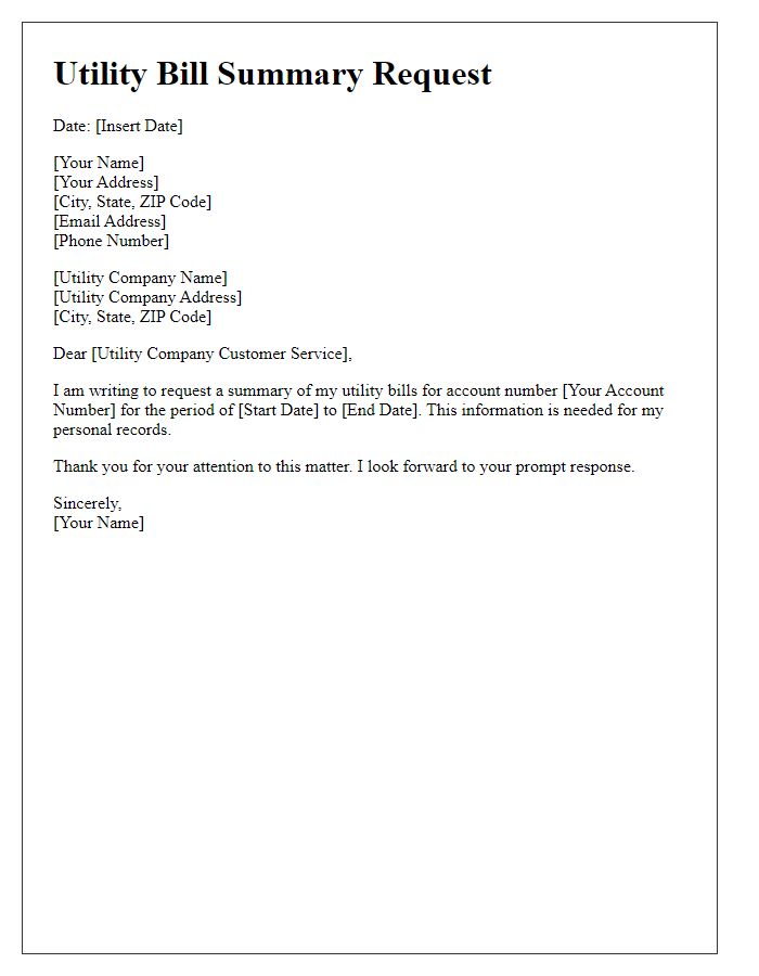 Letter template of Utility Bill Summary Request