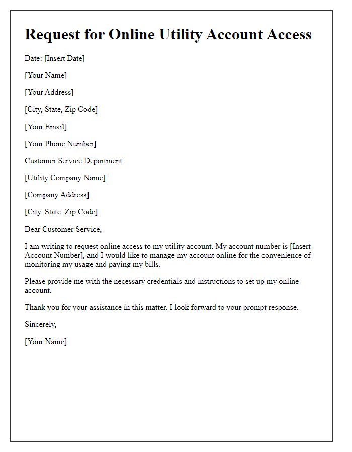 Letter template of request for online utility account access