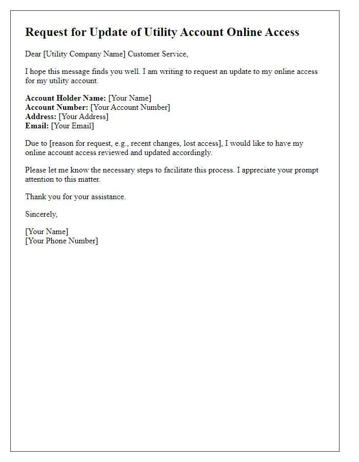 Letter template of update request for utility account online access