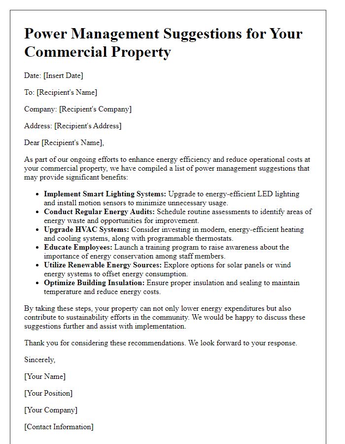 Letter template of power management suggestions for commercial properties