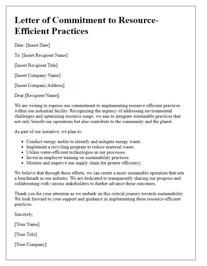 Letter template of resource-efficient practices for industrial facilities