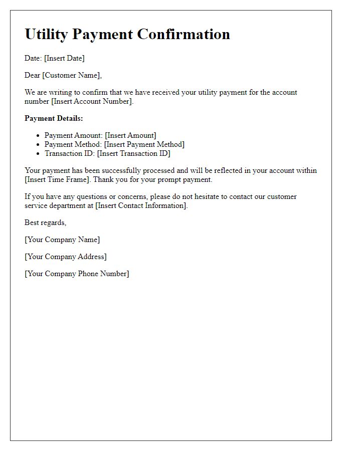 Letter template of confirmation for submitted utility payment