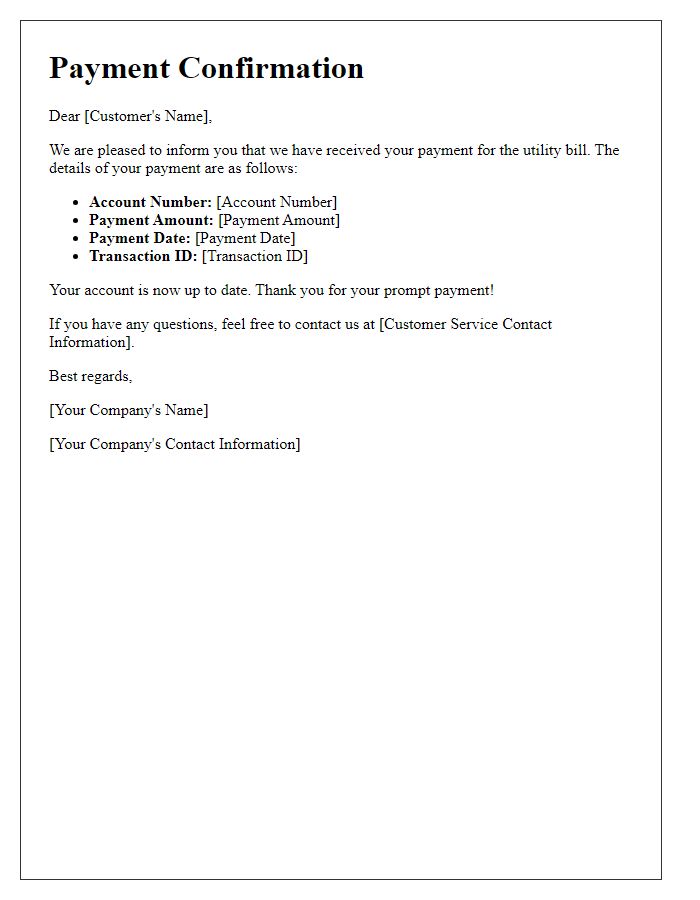 Letter template of notification for completed utility bill payment