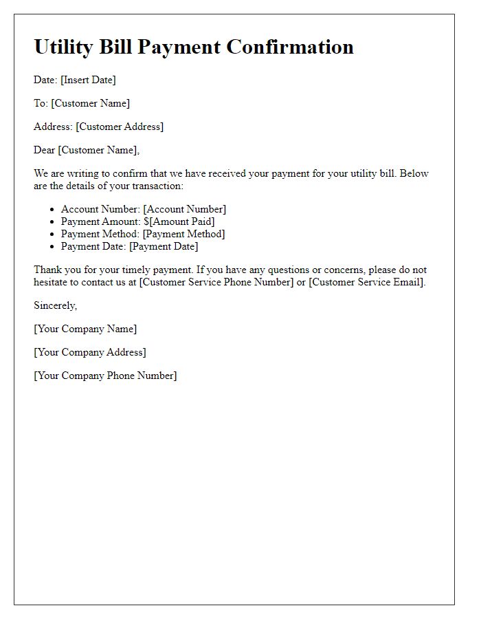 Letter template of utility bill payment confirmation notice