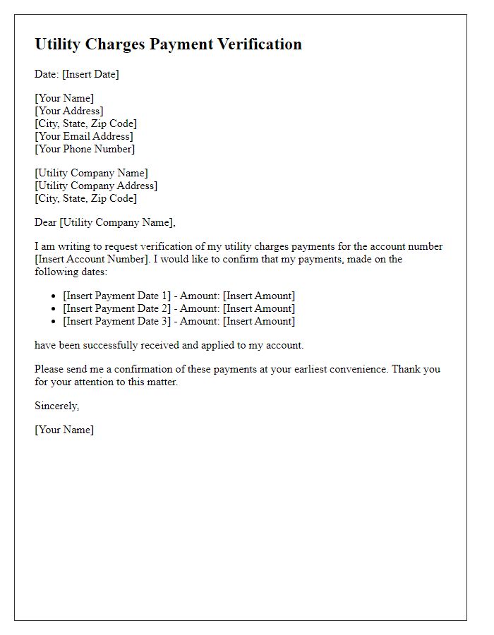 Letter template of utility charges payment verification