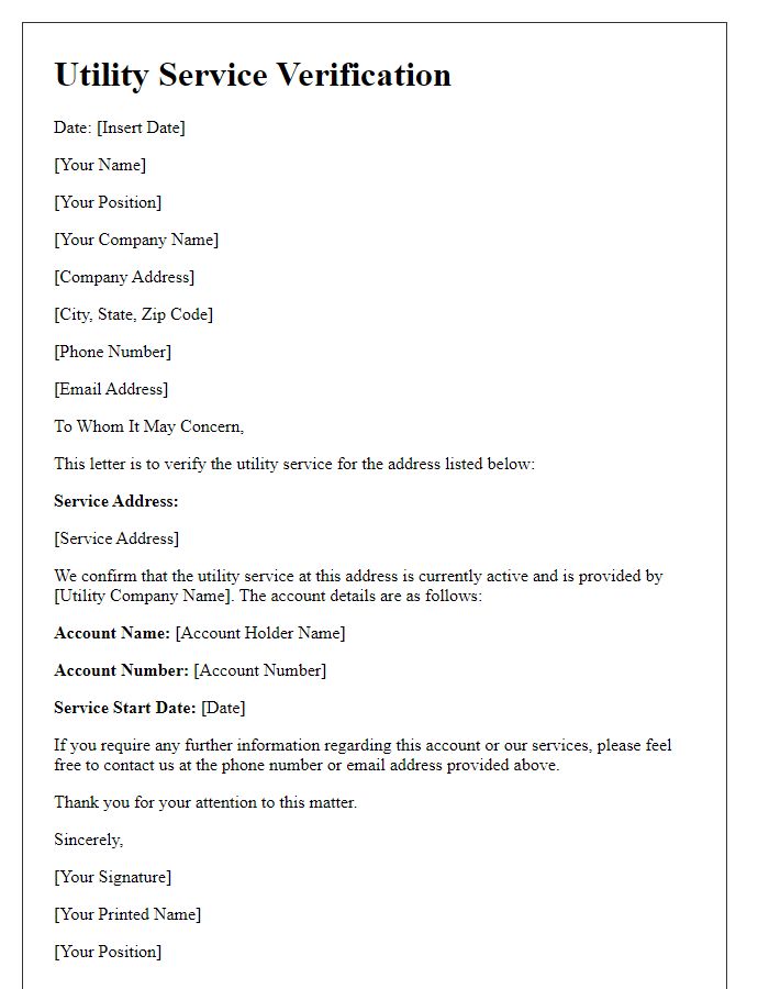 Letter template of utility service verification for insurance processing