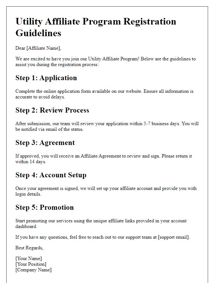 Letter template of utility affiliate program registration guidelines