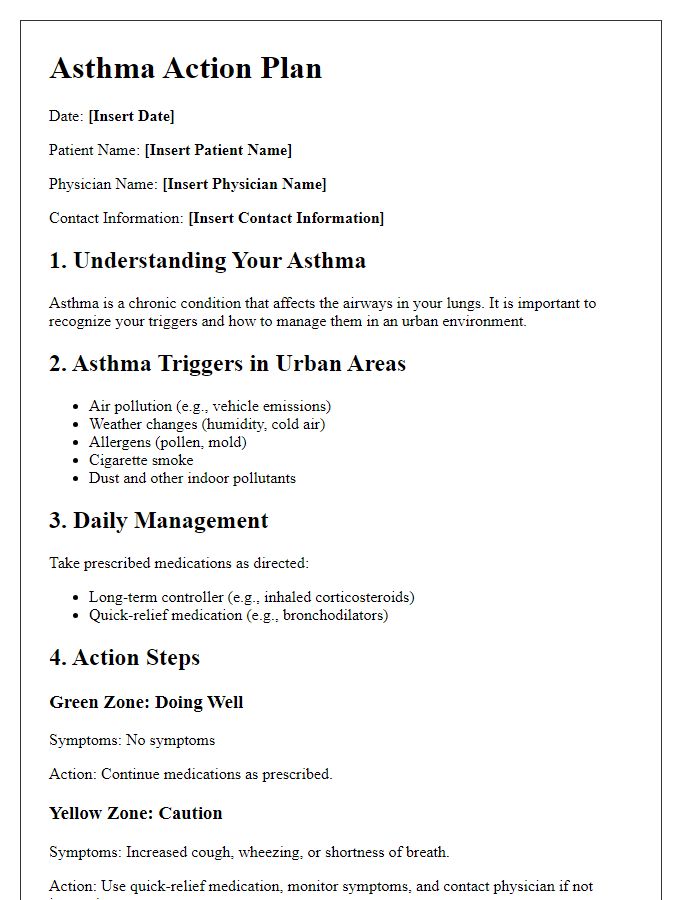 Letter template of detailed asthma action plan for urban environments.