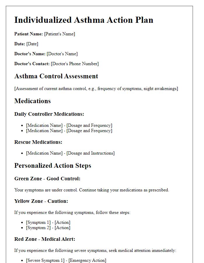 Letter template of individualized asthma action plan for adults.