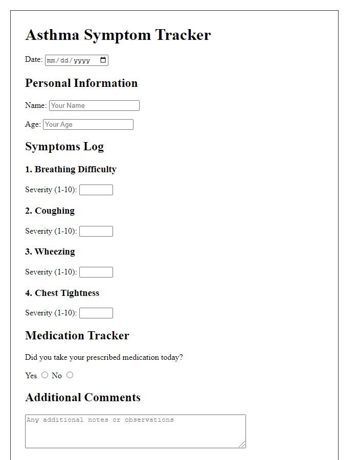 Letter template of personalized asthma symptom tracker.