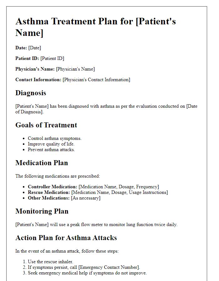 Letter template of specific asthma treatment plan for elderly patients.