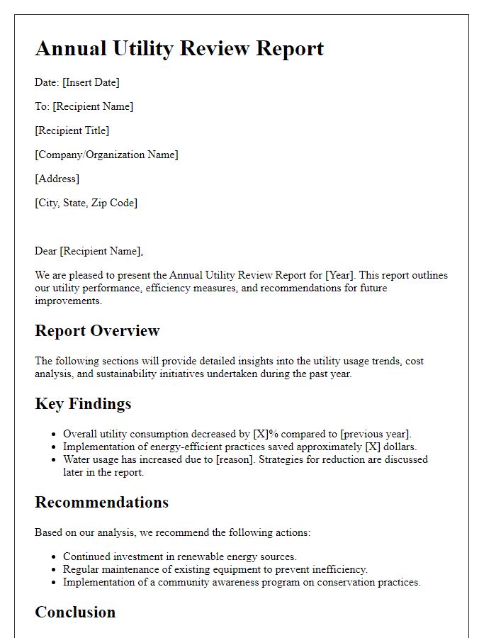 Letter template of Annual Utility Review Report