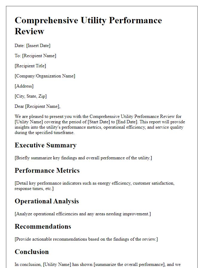 Letter template of Comprehensive Utility Performance Review