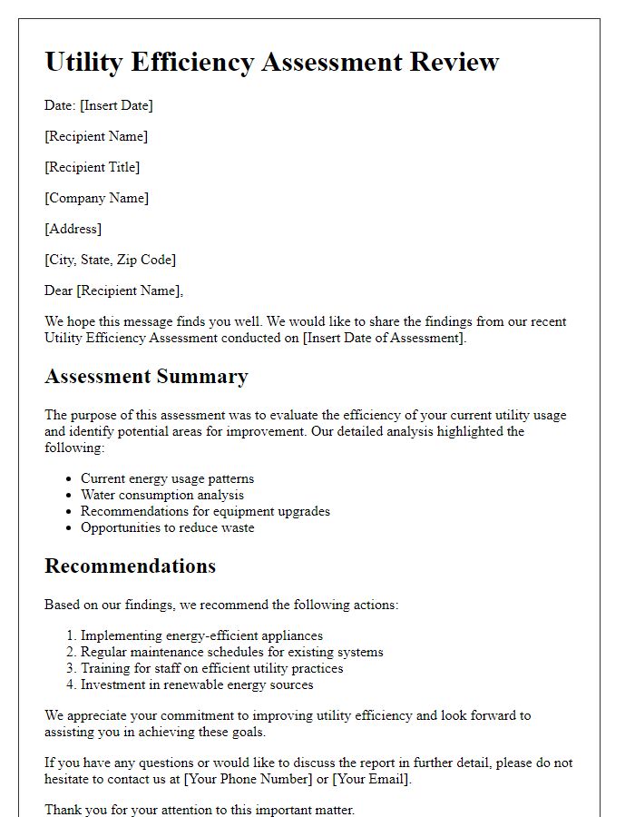 Letter template of Utility Efficiency Assessment Review