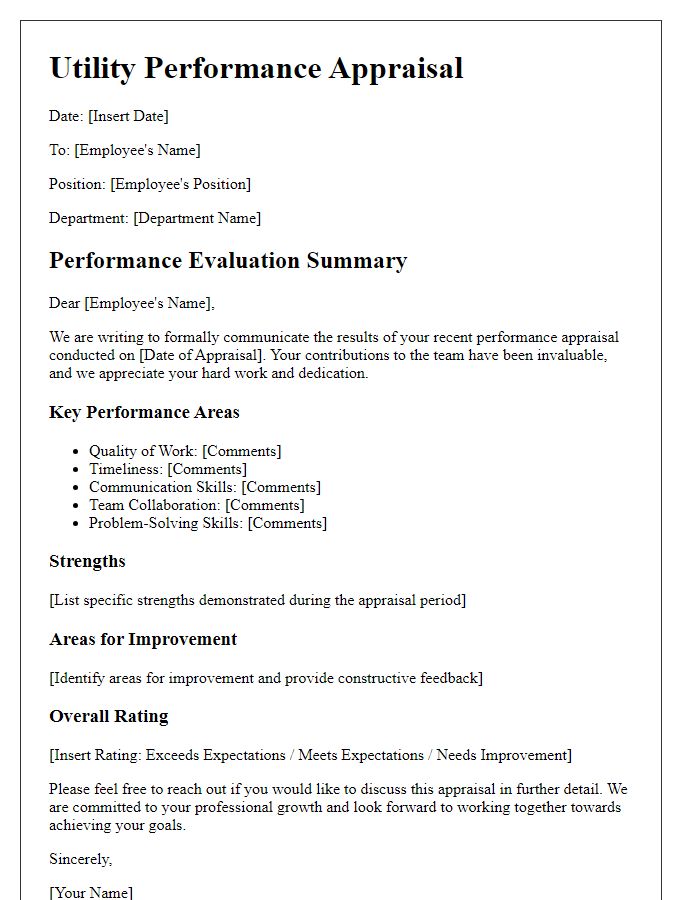 Letter template of Utility Performance Appraisal