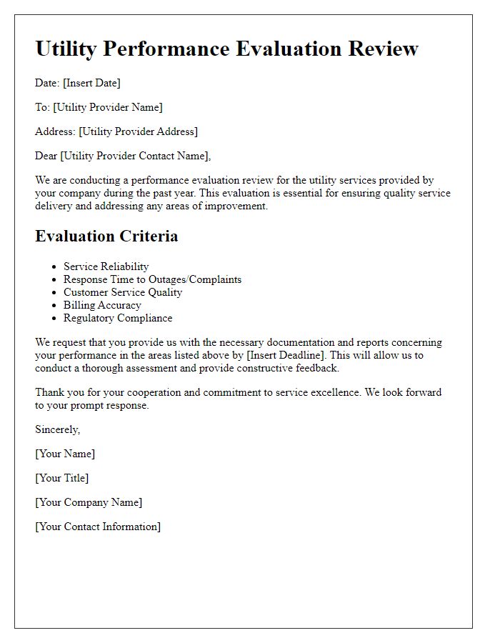 Letter template of Utility Performance Evaluation Review