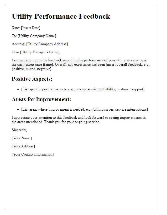 Letter template of Utility Performance Feedback