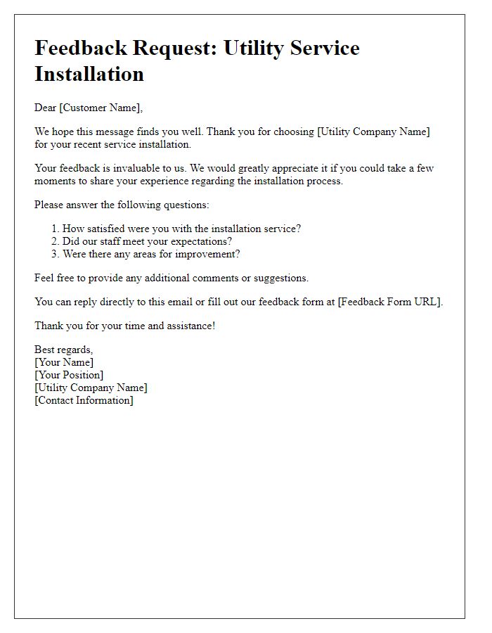 Letter template of utility service installation feedback request